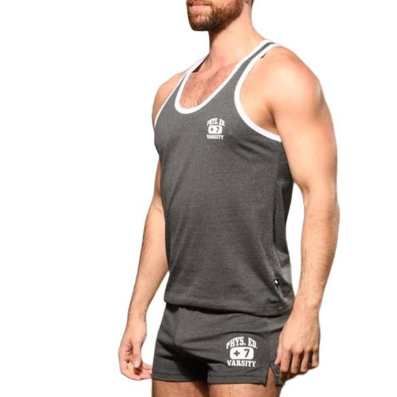 Andrew Christian Phys Ed Varsity Tank Charcoal Gray Large - Picture 8 of 13